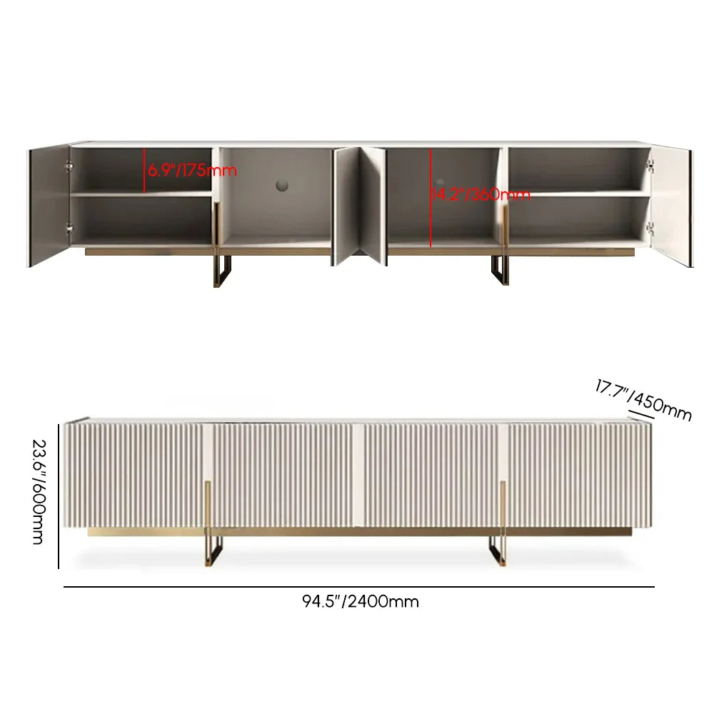 Grovyn 94" Sintered Stone Top Fluted TV Stand with Spacious Cabinets