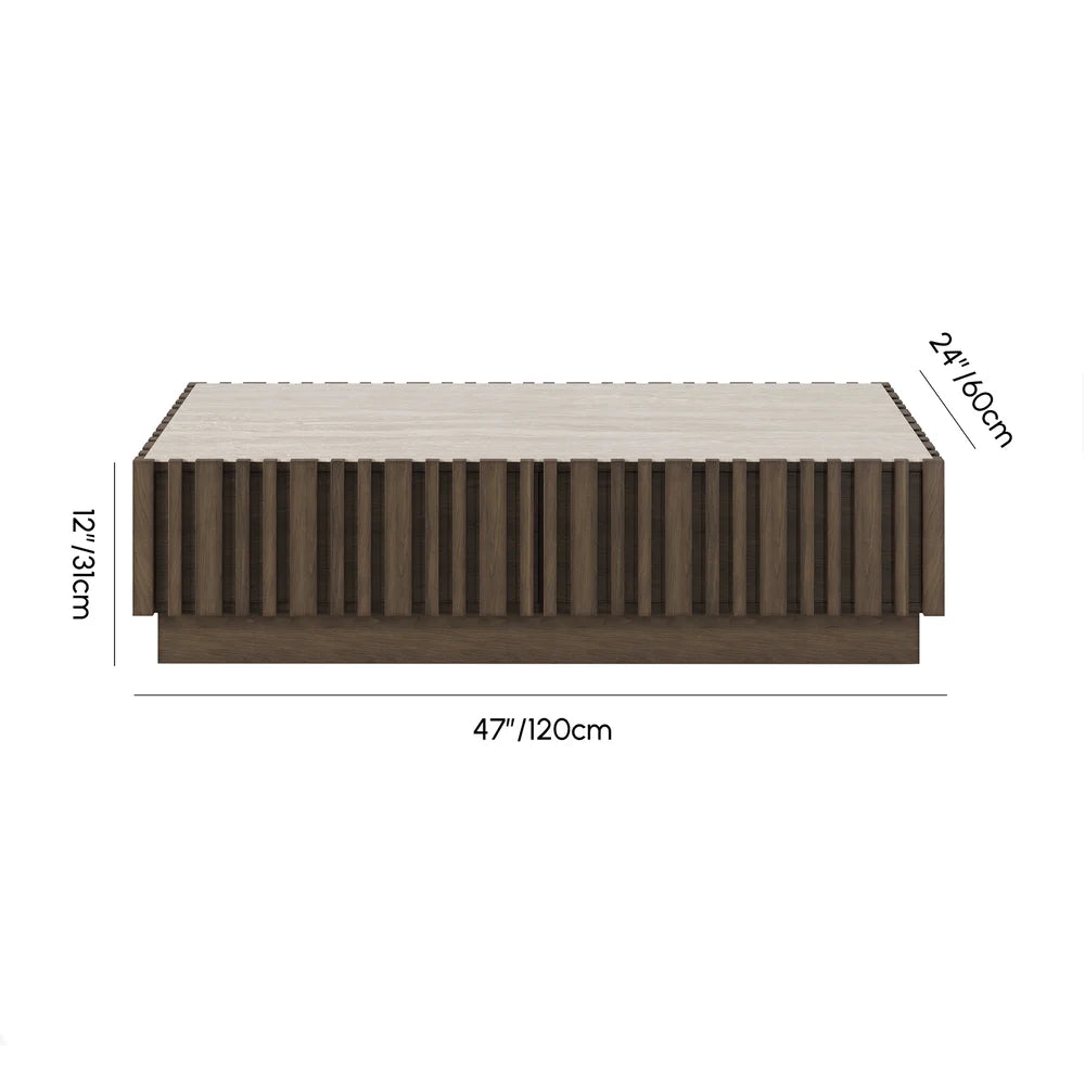 Ash Wood Slatted Coffee Table with Sintered Stone Top