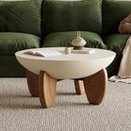 Round Concrete Coffee Table with Ash Wood Legs