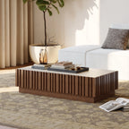 Ash Wood Slatted Coffee Table with Sintered Stone Top