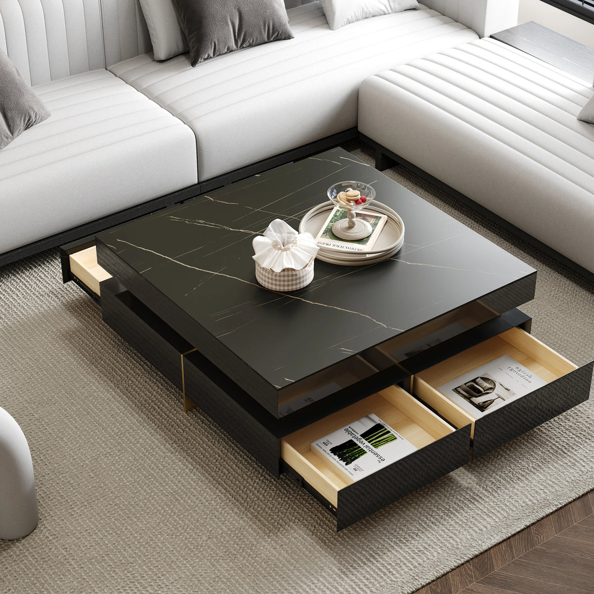 Square White Sintered Stone Coffee Table