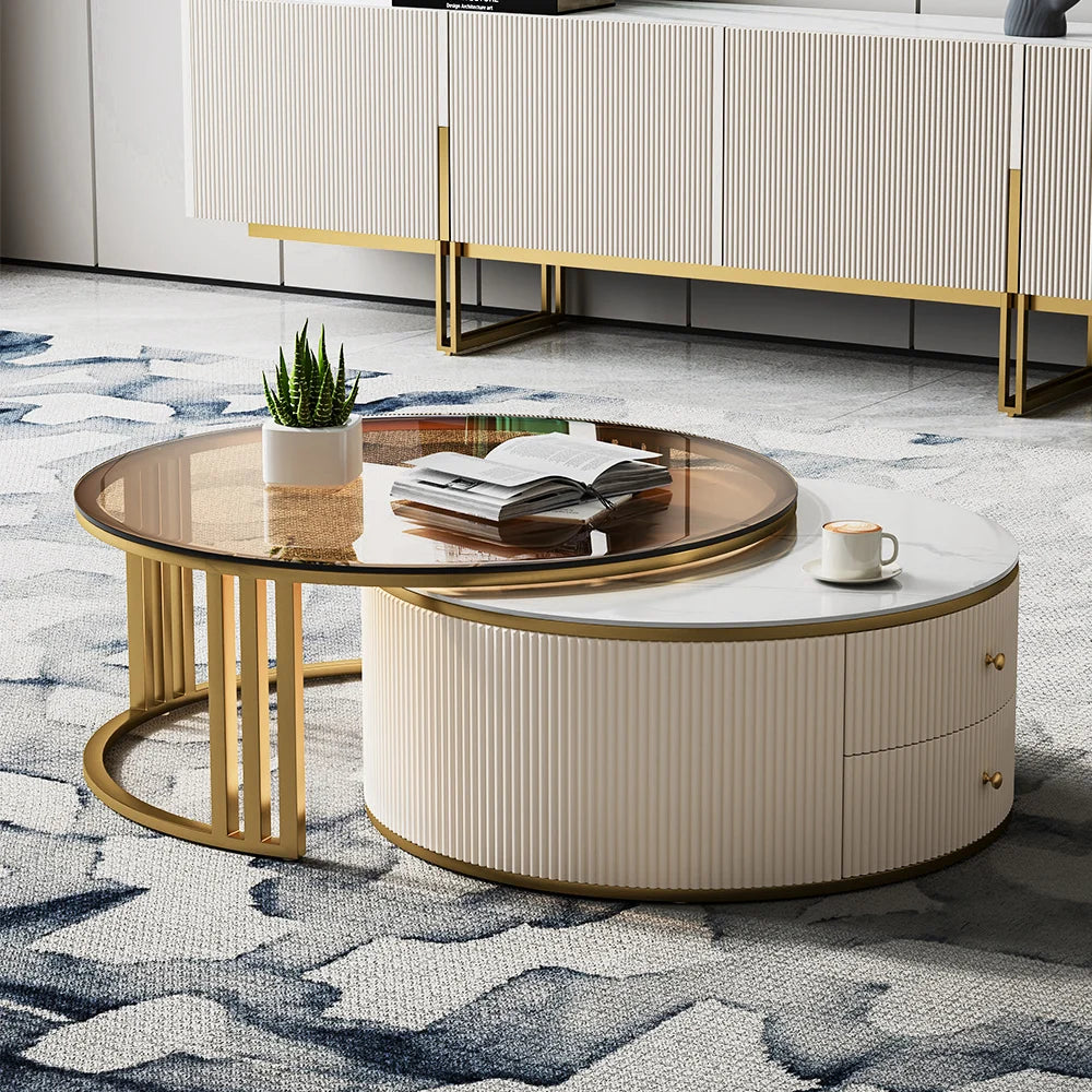 Round Nesting Coffee Table Set with Sintered Stone Top