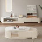 Extendable Fluted Coffee Table with Sintered Stone Top & Storage