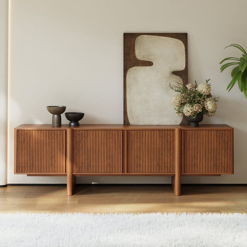 Ash Wood Fluted Walnut TV Stand - angle view