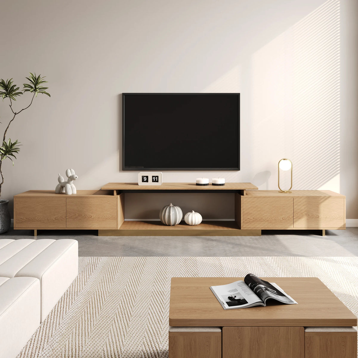 Mordel 63"-94" Extendable Natural TV Stand with Storage