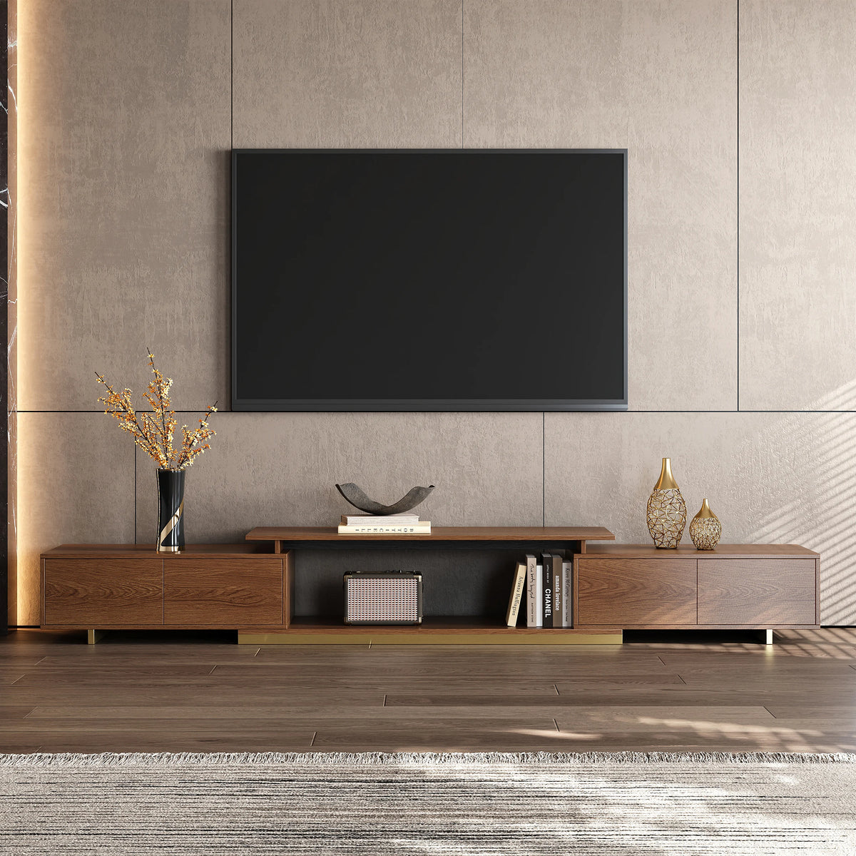 Mordel 63"-94" Extendable Natural TV Stand with Storage