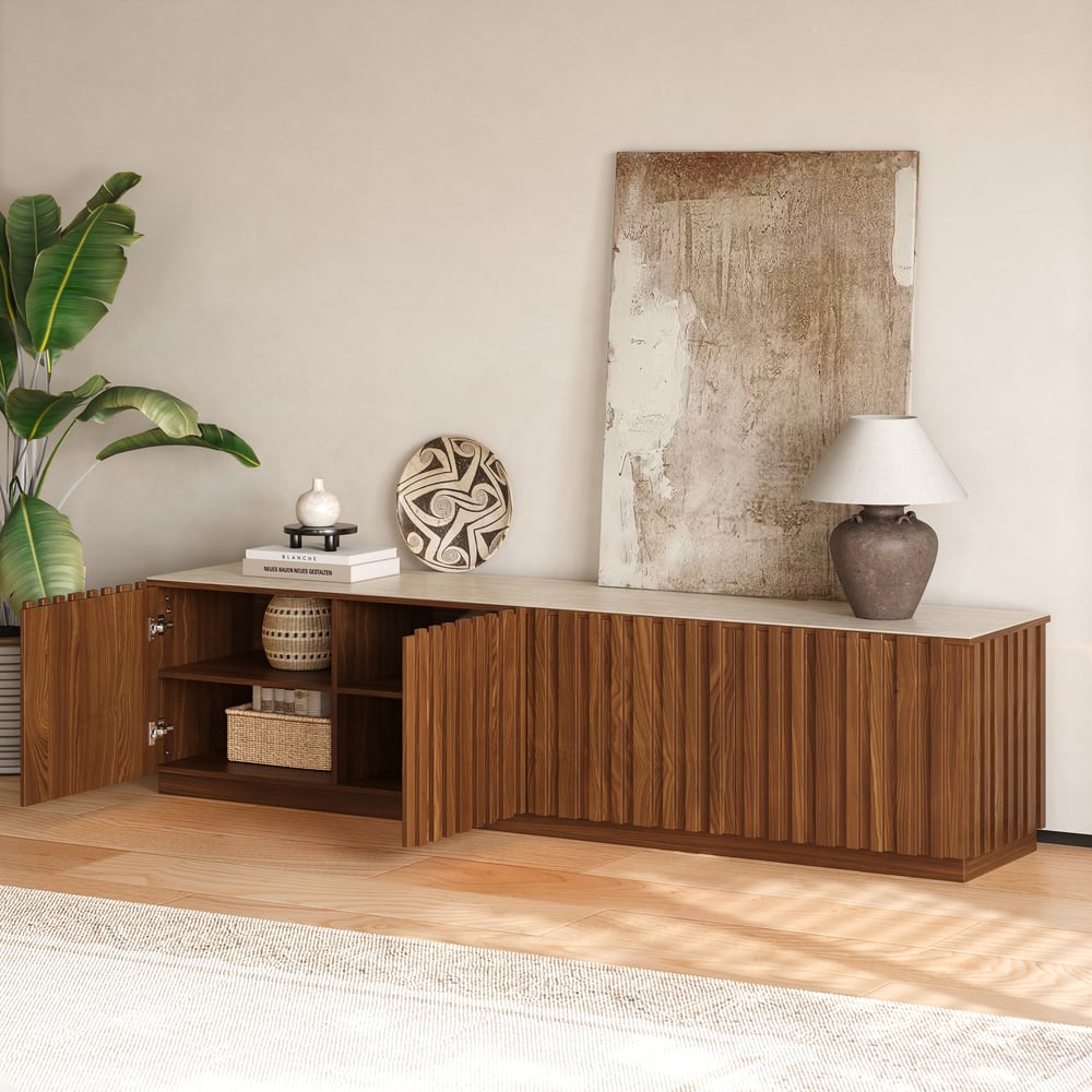 Aura TV Stand - stone top detail