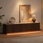 Aura 83 inch Ash Wood Fluted Walnut TV Stand - front view