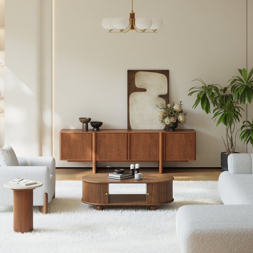 Ash Wood Fluted Walnut TV Stand - lifestyle shot