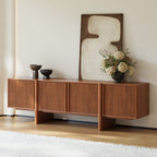 80 inch Ash Wood Fluted Walnut TV Stand - front view