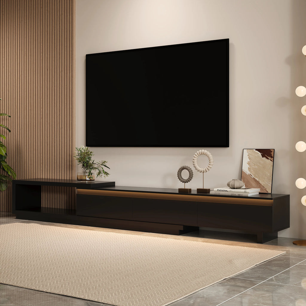 Quoint 71"-100" Extendable TV Stand with 3 Drawers & Light