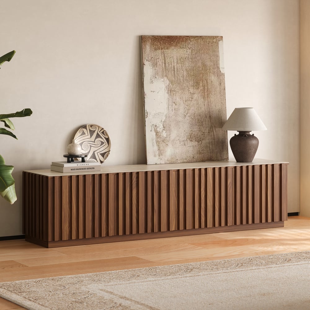 Aura TV Stand - fluted slats detail