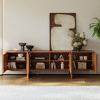Ash Wood Fluted Walnut TV Stand - cabinet storage