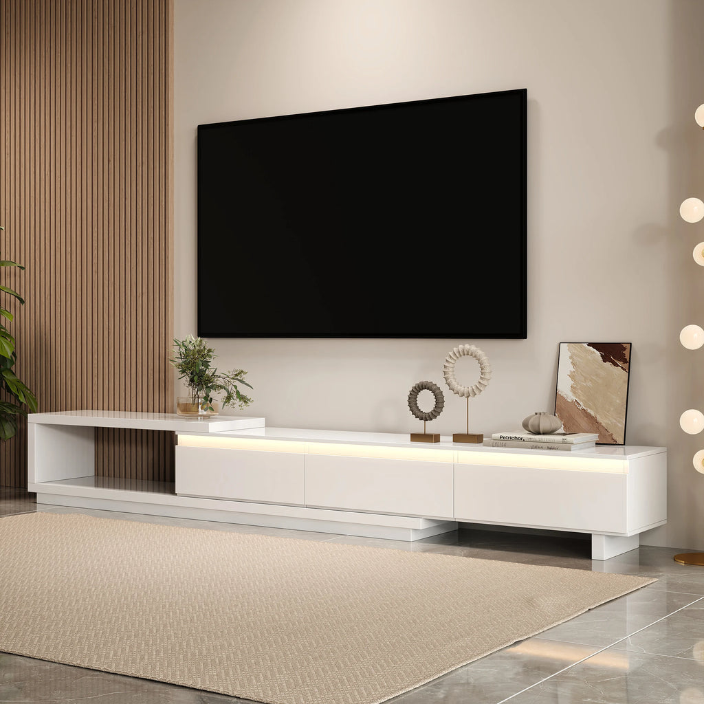 Quoint 71"-100" Extendable TV Stand with 3 Drawers & Light