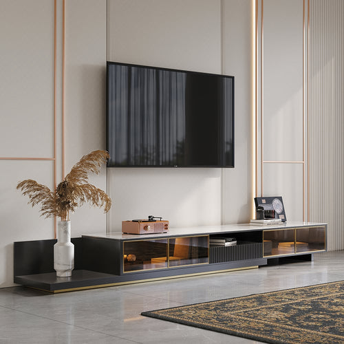 110.2 inch Extendable TV Stand Black - front view