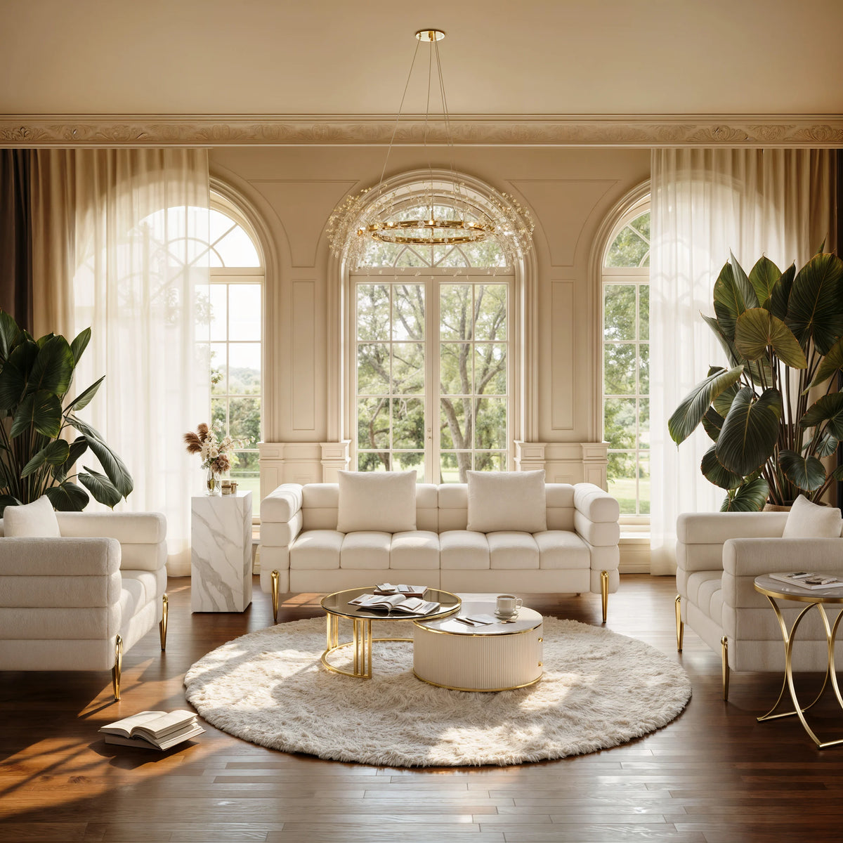 Round Nesting Coffee Table Set with Sintered Stone Top