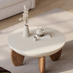 Round Concrete Coffee Table with Ash Wood Legs