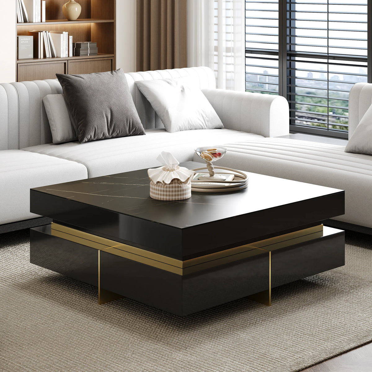 Square White Sintered Stone Coffee Table