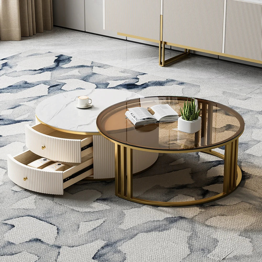 Round Nesting Coffee Table Set with Sintered Stone Top