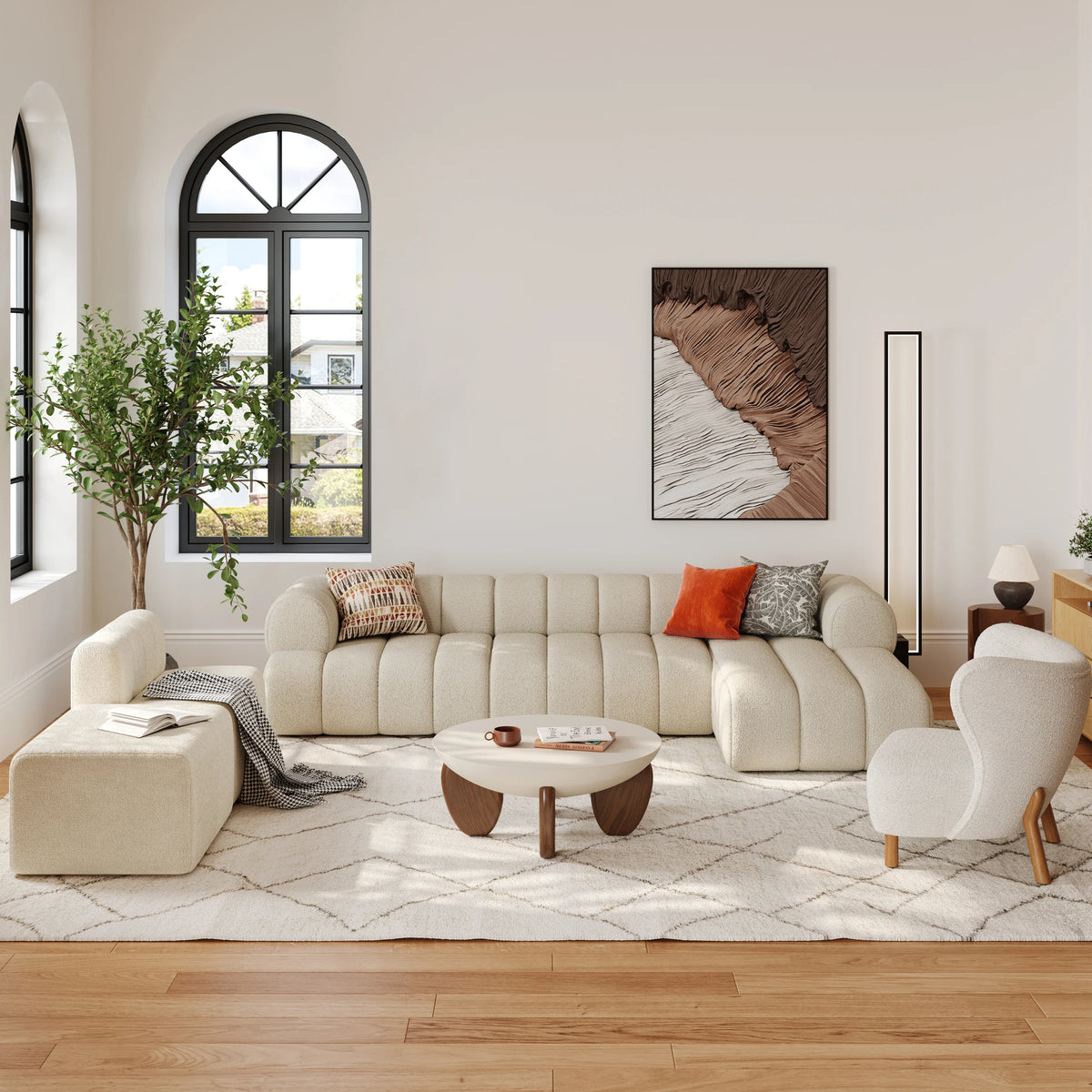Round Concrete Coffee Table with Ash Wood Legs
