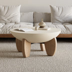Round Concrete Coffee Table with Ash Wood Legs