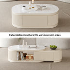 Extendable Fluted Coffee Table with Sintered Stone Top & Storage