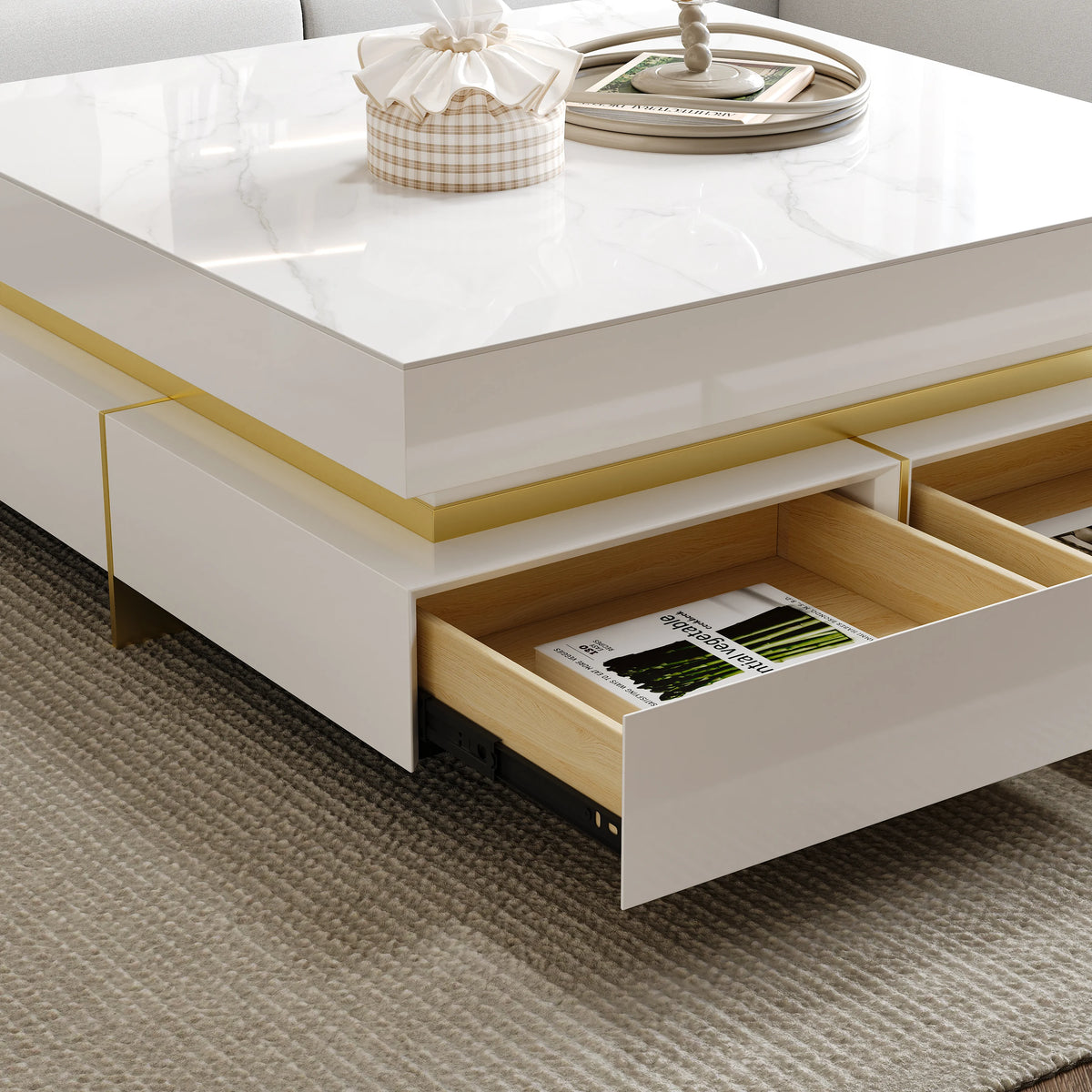 Square White Sintered Stone Coffee Table