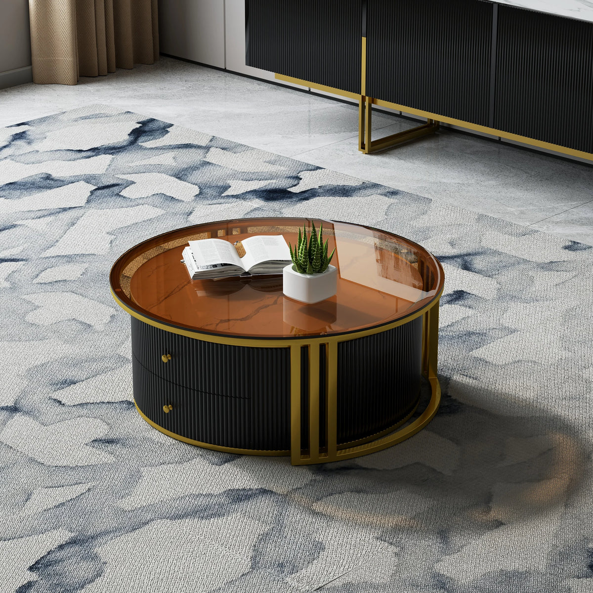 Round Nesting Coffee Table Set with Sintered Stone Top