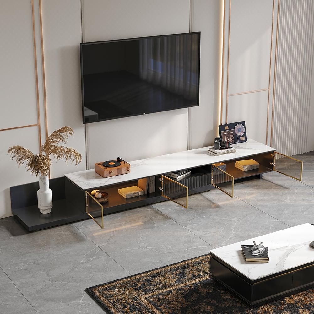 Extendable TV Stand Black - drawer storage