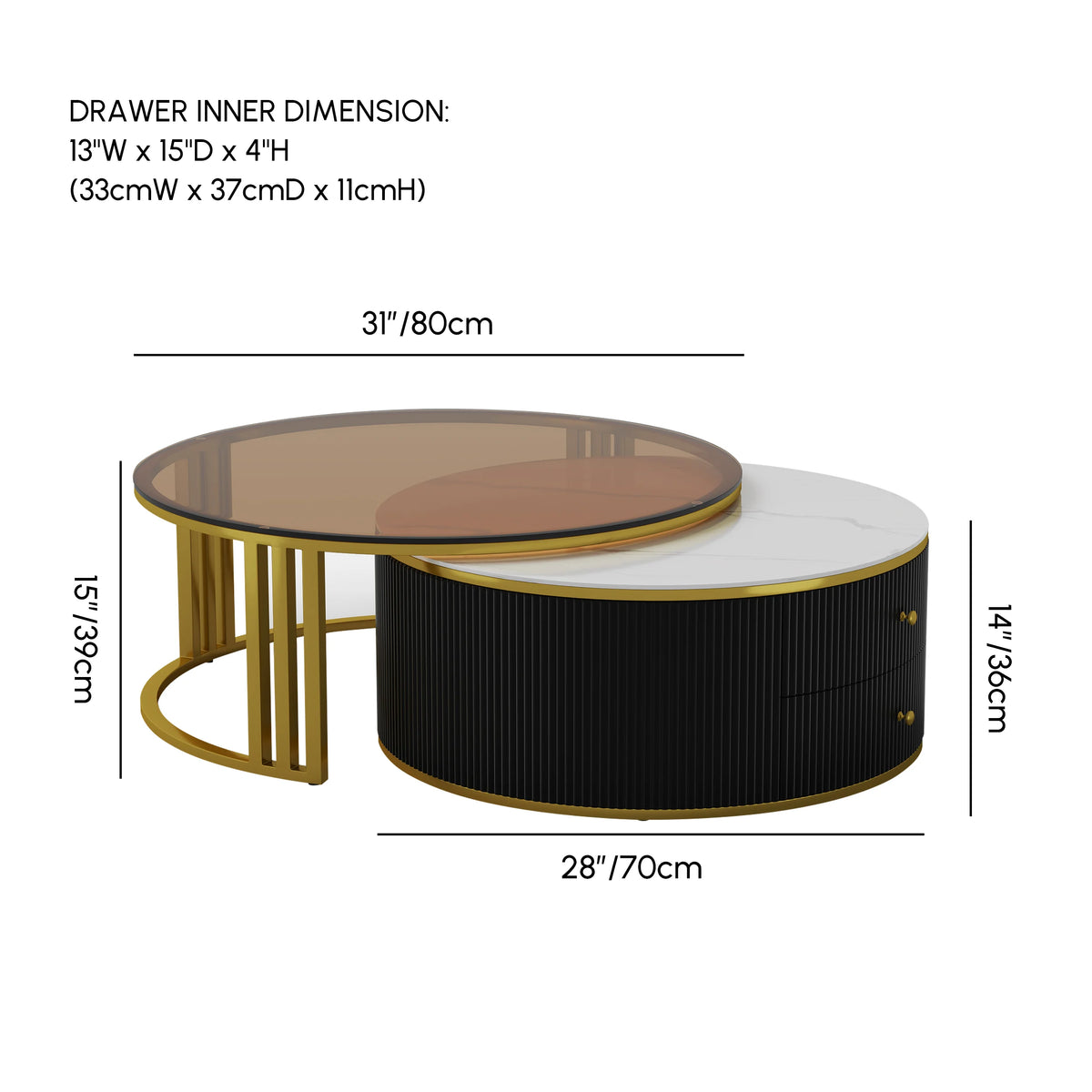 Round Nesting Coffee Table Set with Sintered Stone Top
