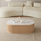 Extendable Fluted Coffee Table with Sintered Stone Top & Storage