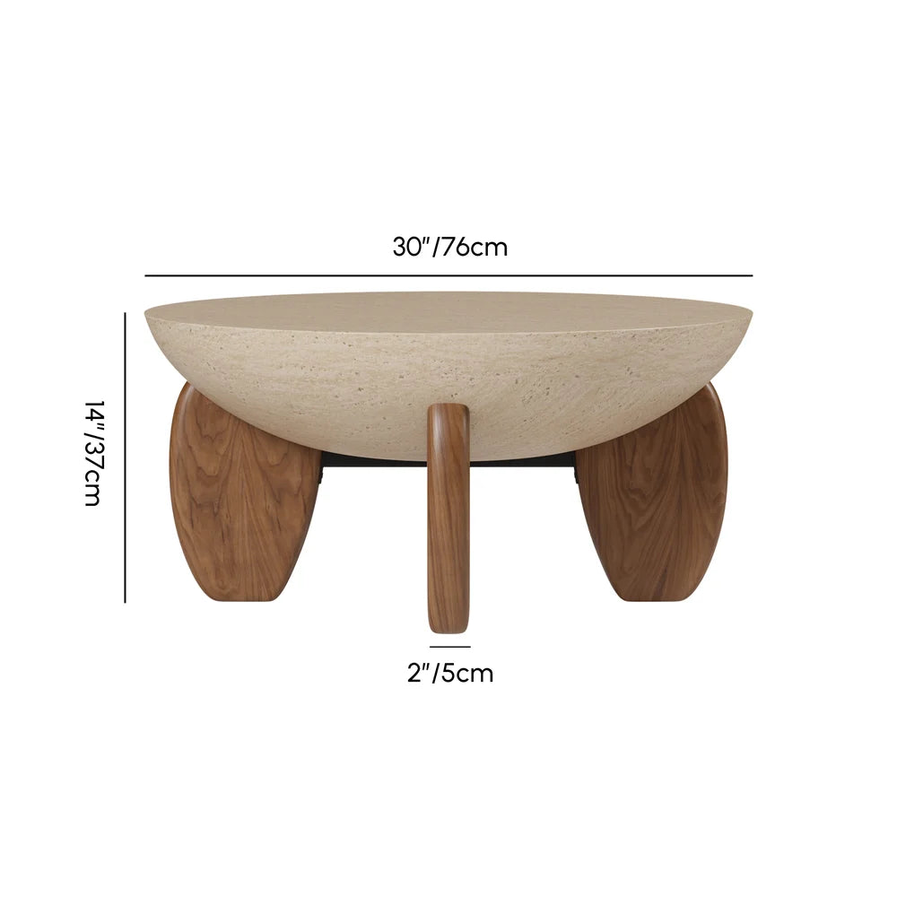 Round Concrete Coffee Table with Ash Wood Legs