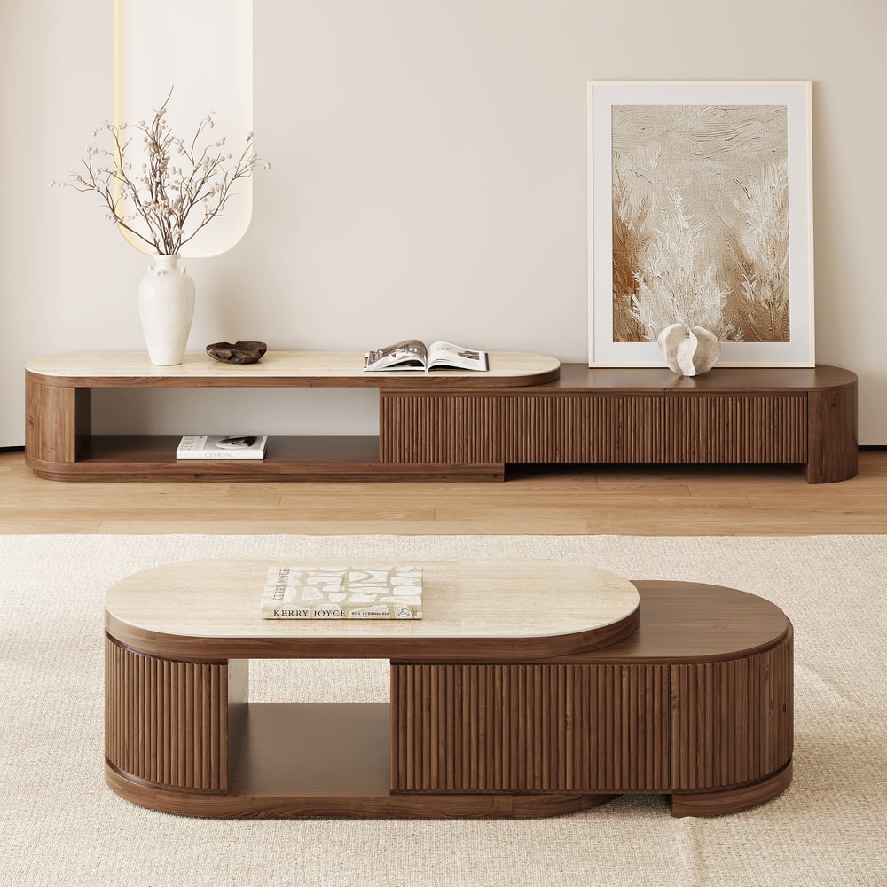 Velar TV Stand - stone top detail