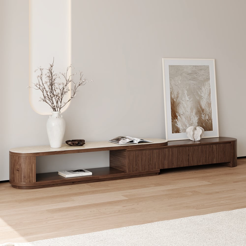 Velar 71-114 inch Extendable Fluted TV Stand - front view