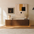 Ash Wood Walnut TV Stand - LED light detail